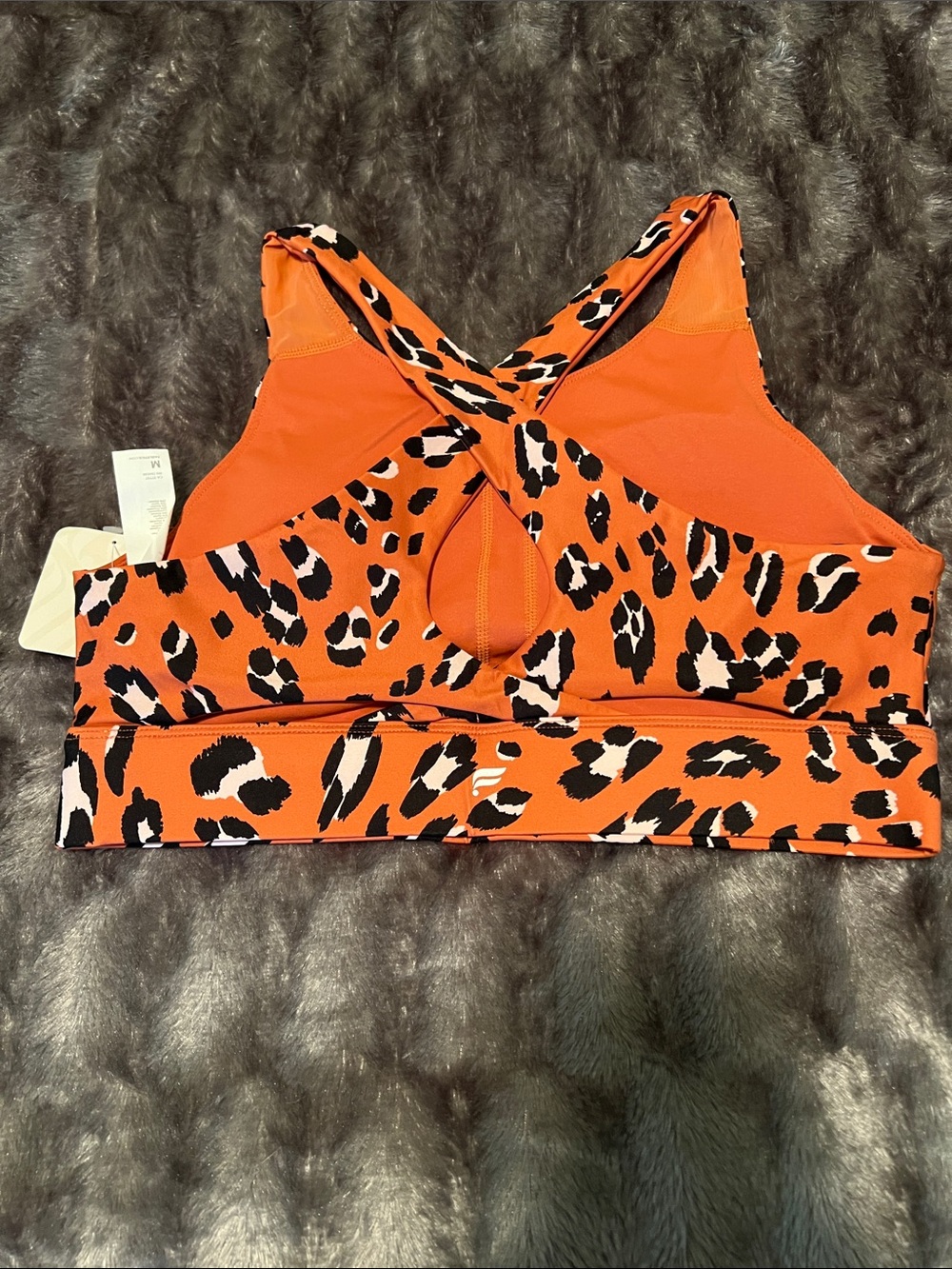 Fabletics Orange Leopard No-Bounce Sports Bra, size Medium - Picture 2 of 4